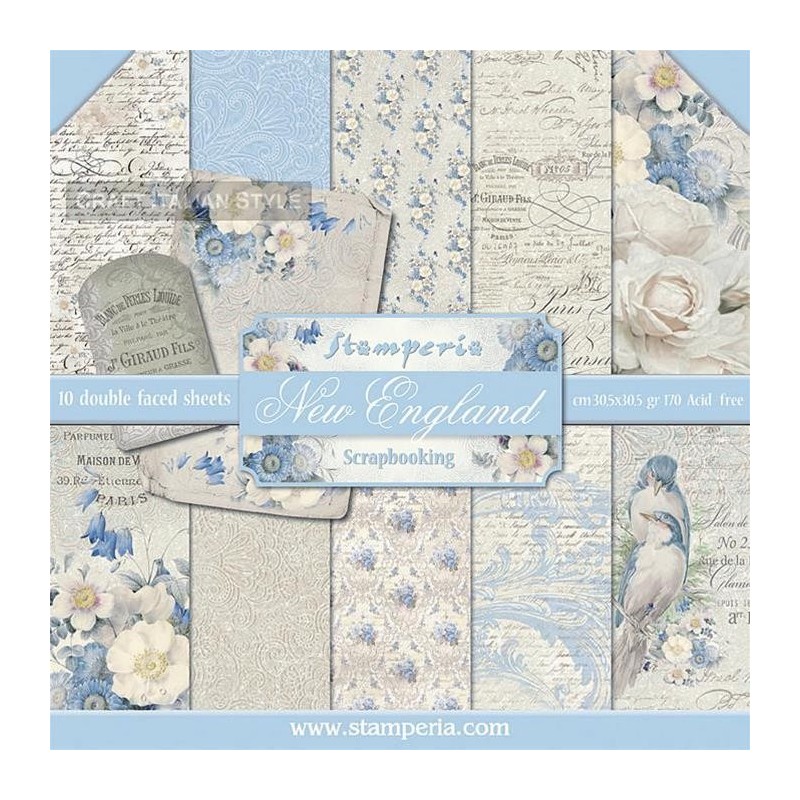 Дизайнерски блок STAMPERIA NEW ENGLAND PAD 10бр двустранни 12"x12