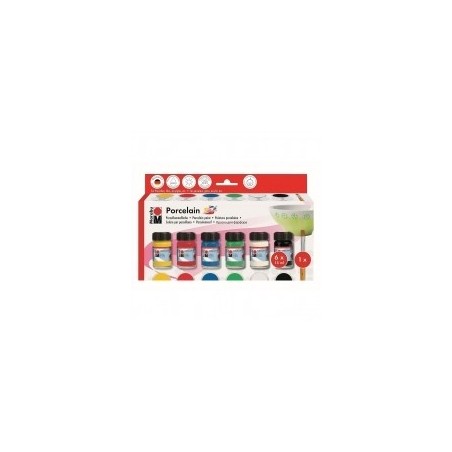 Комплект Акрилна Боя за Стъкло и Порцелан без Изпичане Marabu Porcelain 15 ml - 6 цвята