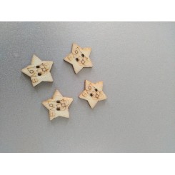 Звезда дървено копче 4бр  1.5/1.5см